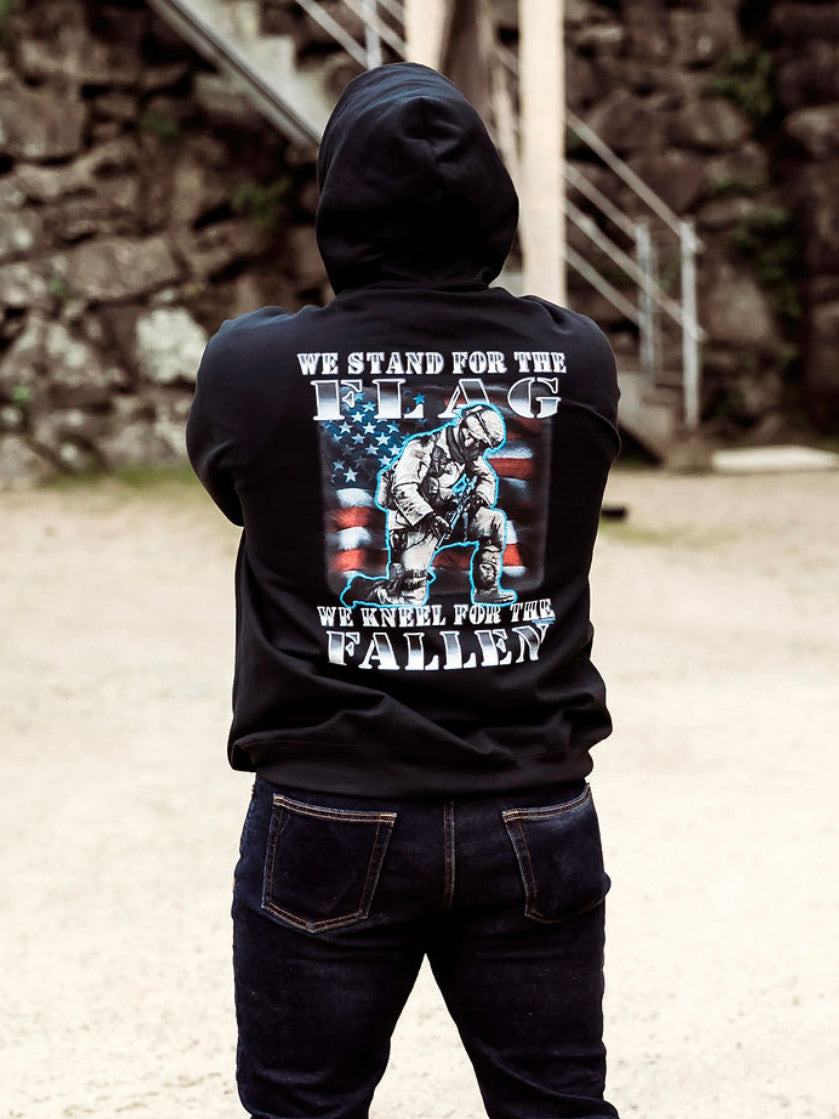 We Stand For The Flag, We Kneel For The Fallen - Hooded Black Sweatshirt