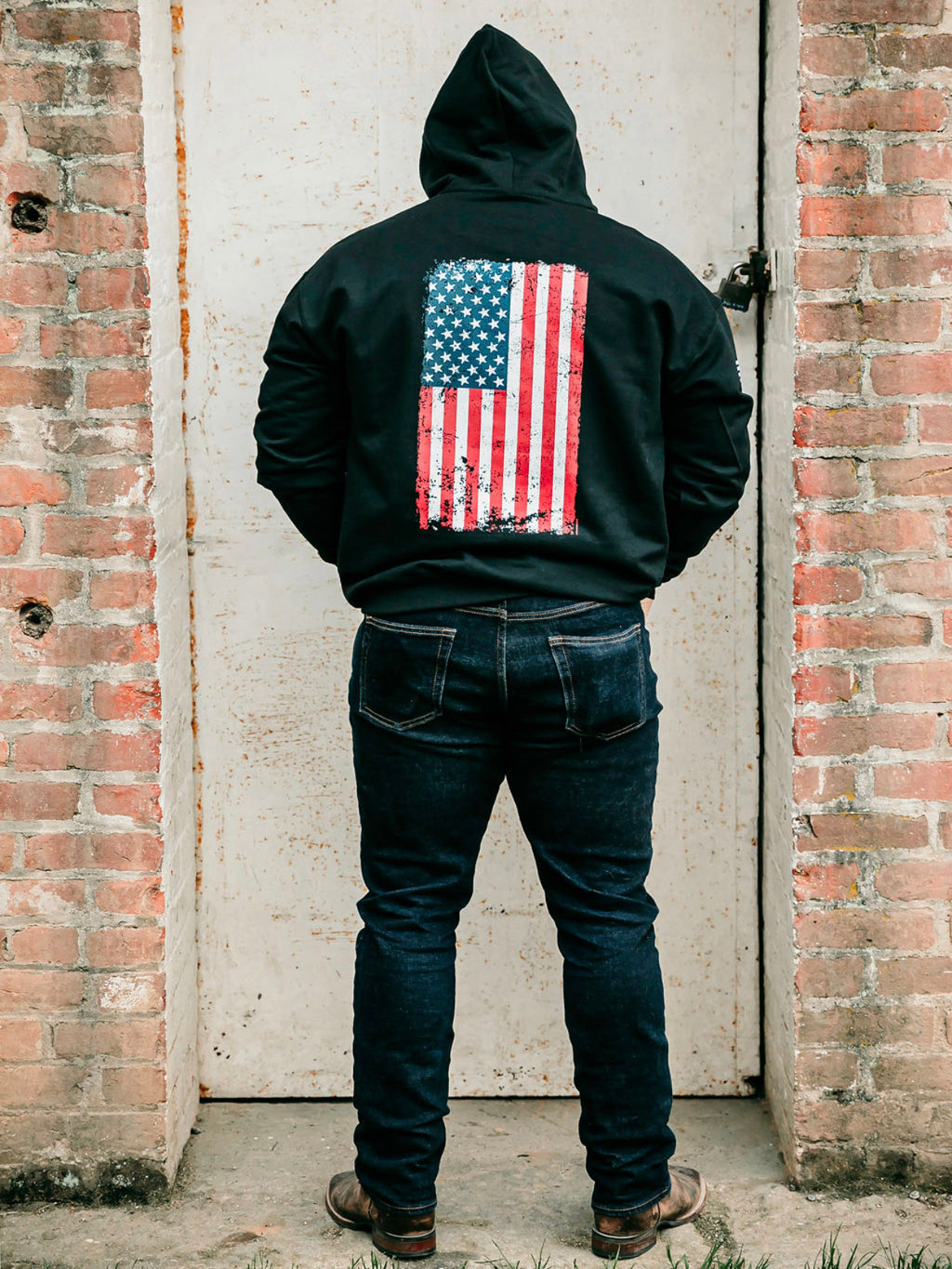 Distressed American Flag - Black Hooded Sweatshirt